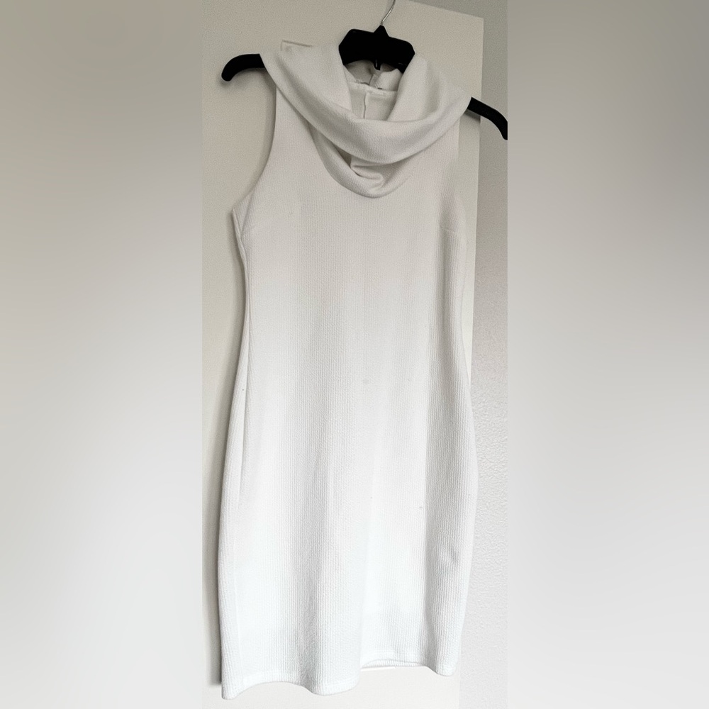 White Sleeveless Cowl Neck Dress